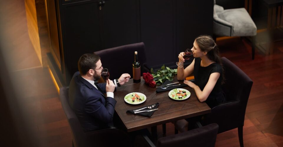 Couple enjoying a romantic dinner NYC experience at Andrew Steak Society