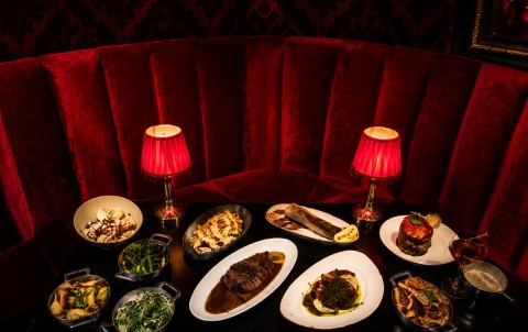 Anniversary dinner NYC for two at Andrew Steak Society with dry-aged steak and red wine